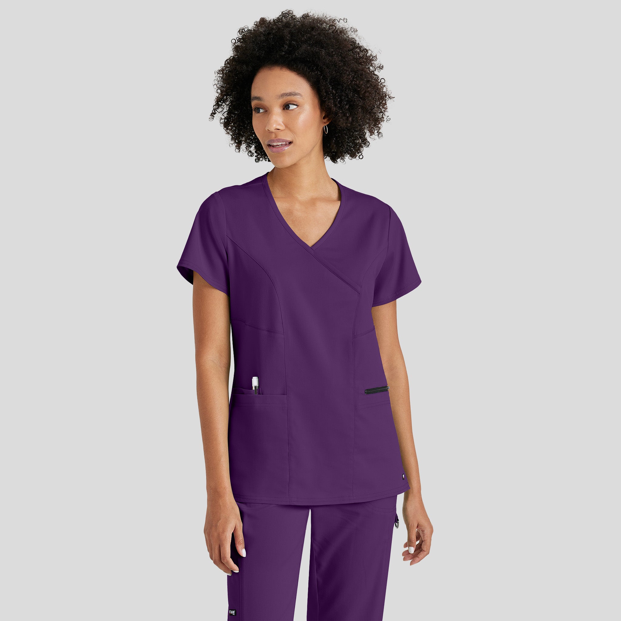 Kim 3-Pocket Crossover V-Neck Scrub Top | Eggplant
