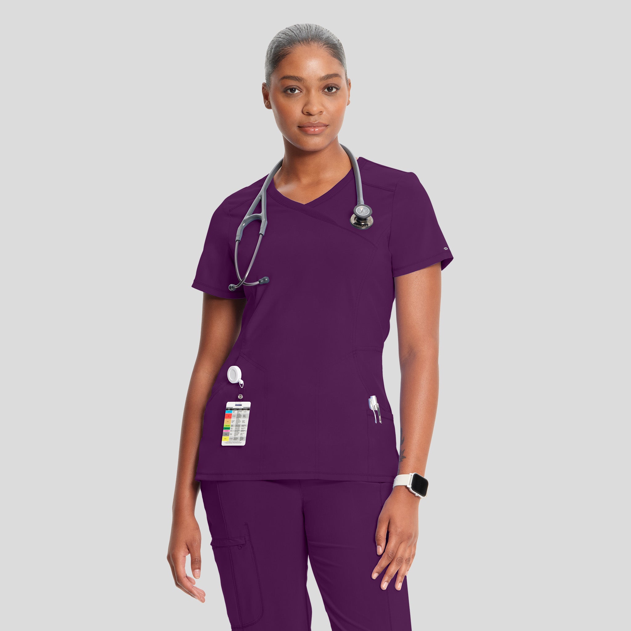 Infinity Mock Wrap Solid Scrub Top | Eggplant