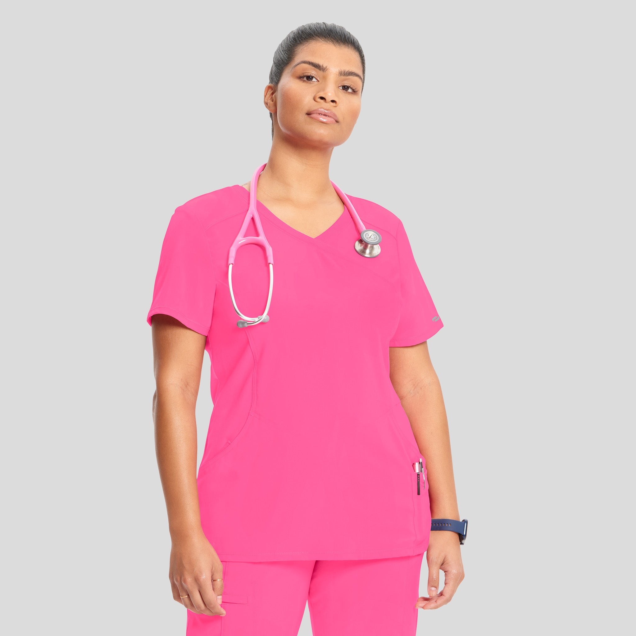 Infinity Mock Wrap Solid Scrub Top | Pink