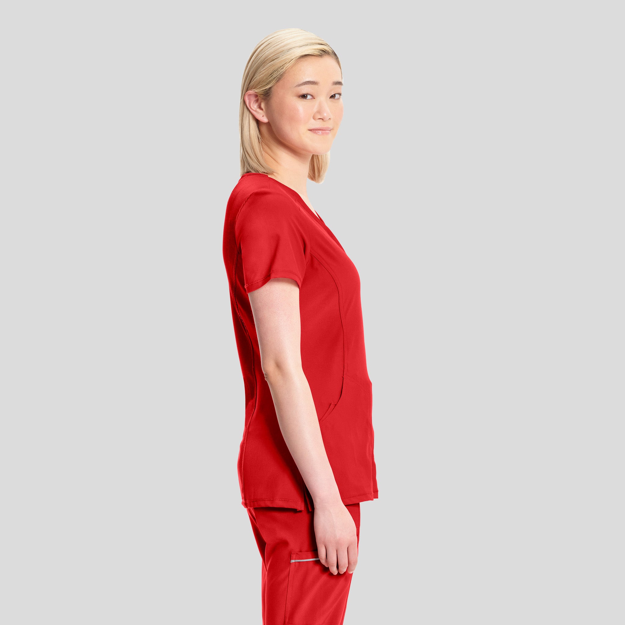 Infinity Mock Wrap Solid Scrub Top | Red