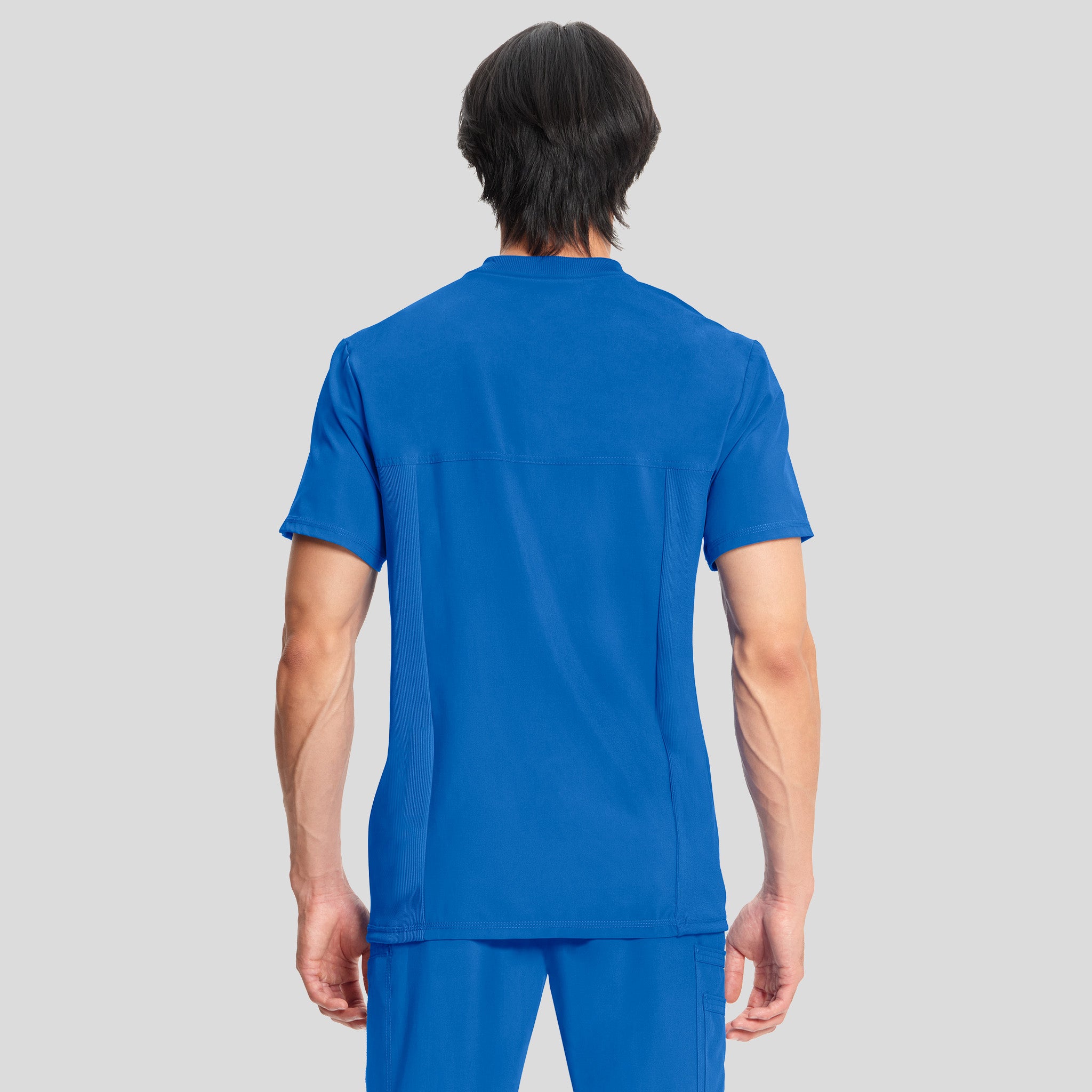 Men's V-Neck Knit Panel Solid Scrub Top | Royal