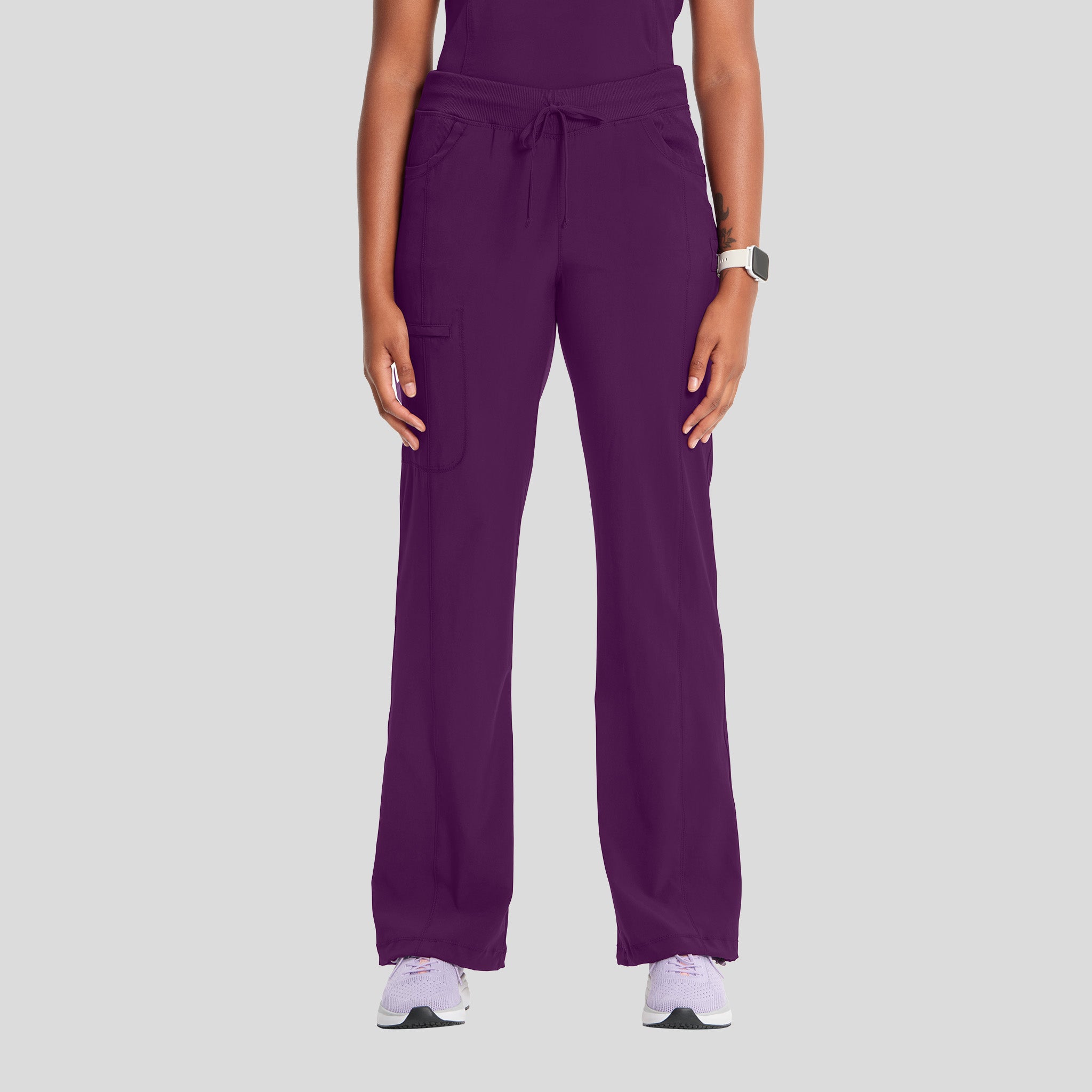 Rib Knit Drawstring Waist Scrub Pant | Eggplant