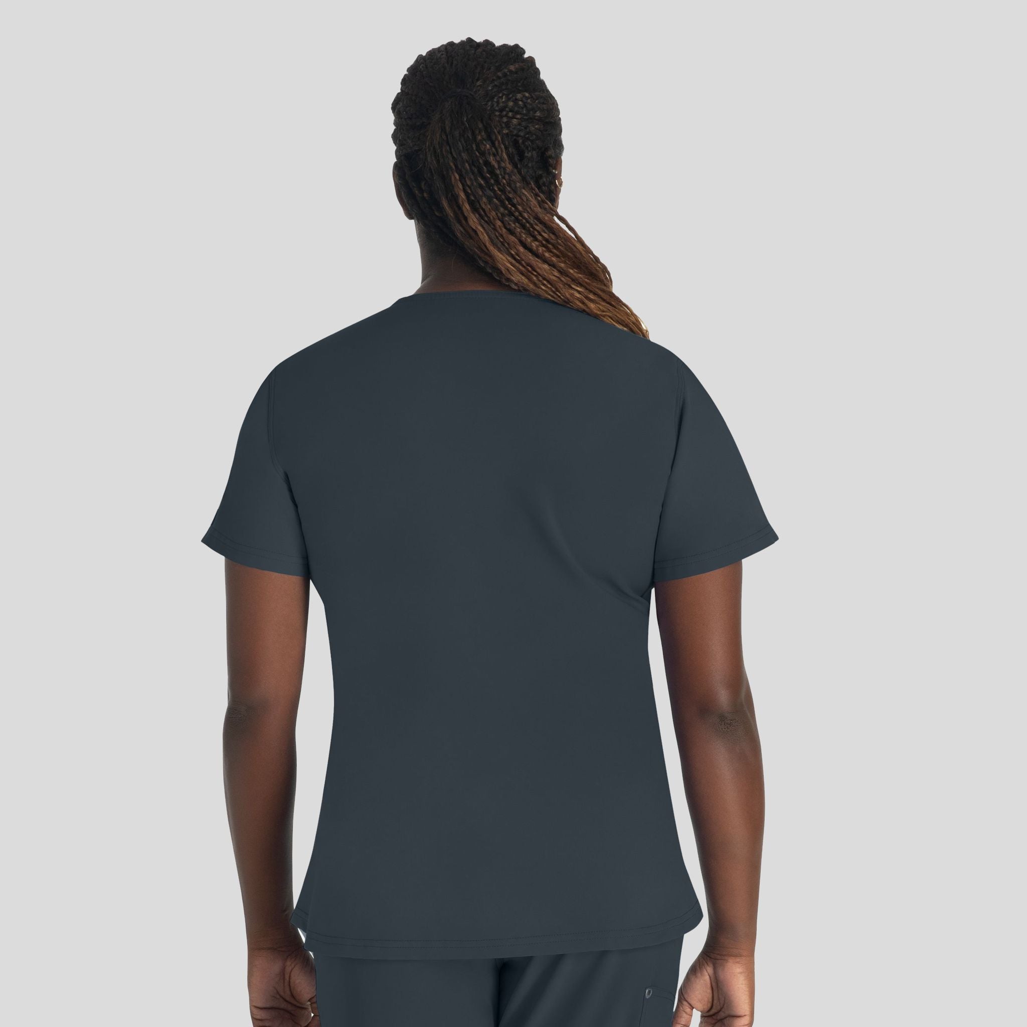 Women's Round Neck Henley Scrub Top | Pewter