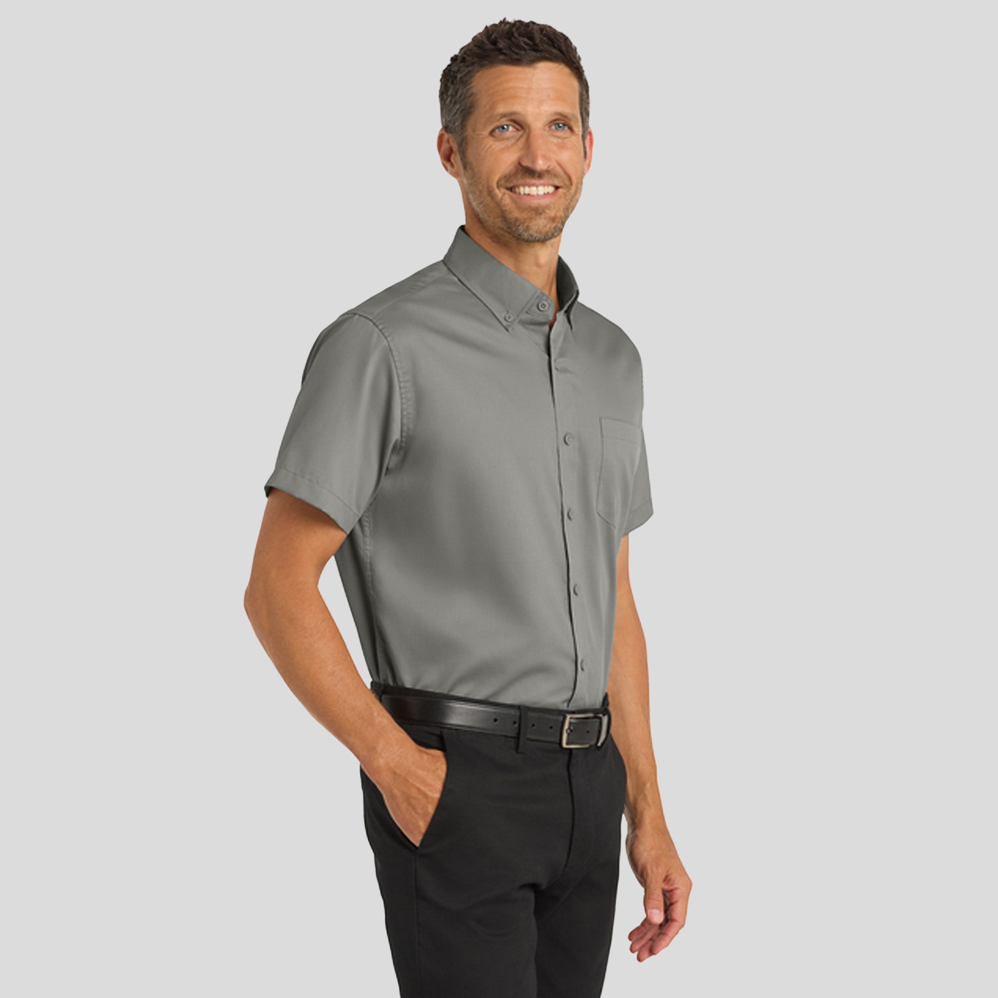 Men's Short Sleeve SuperProβ’ Twill Shirt | Monument Grey