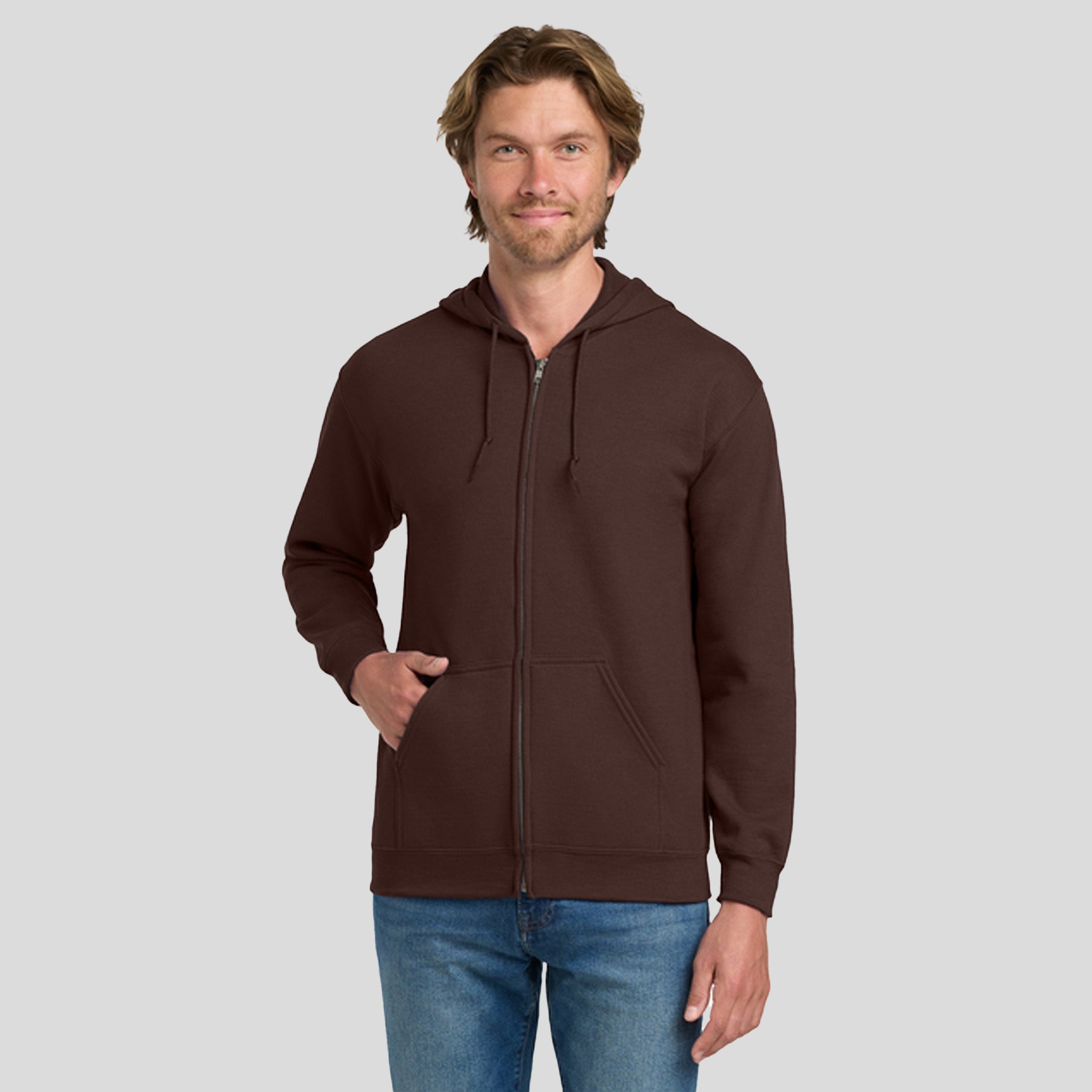 Heavy Blendβ’ Full-Zip Hooded Sweatshirt | Dark Chocolate