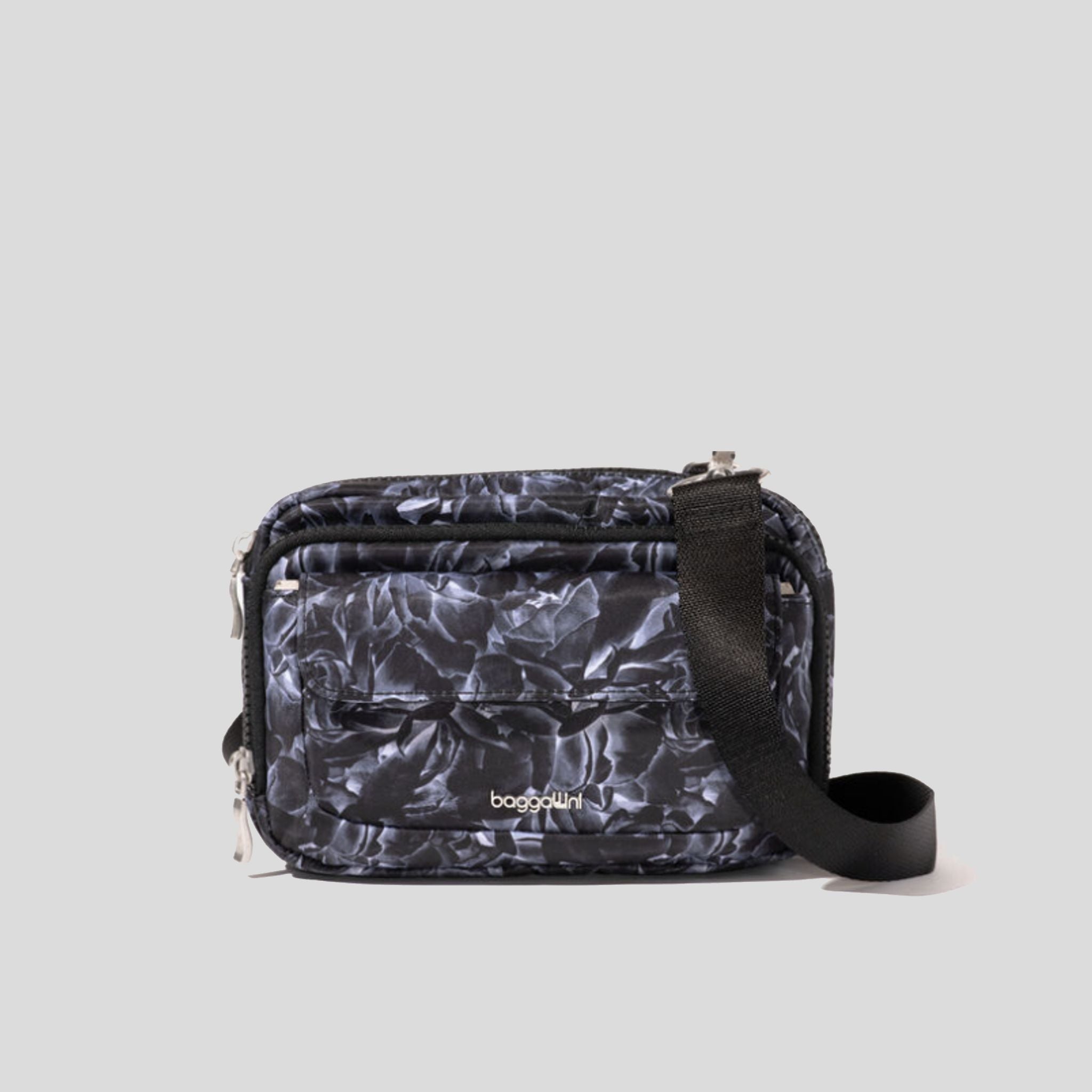 Modern Double Zip Crossbody | Black Divine Rose