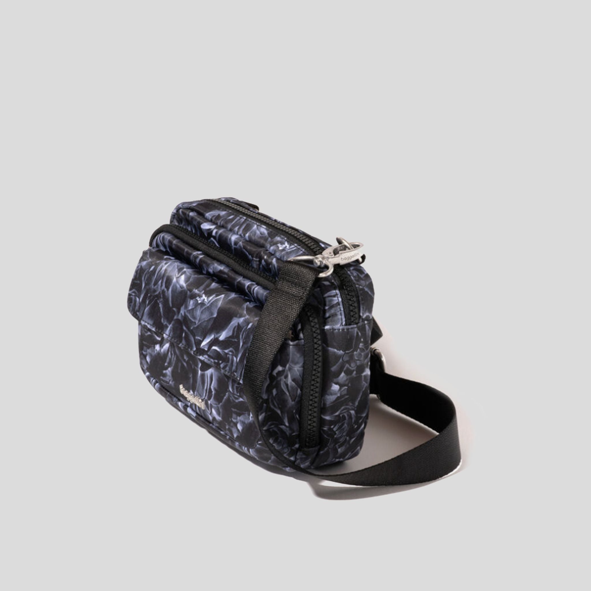 Modern Double Zip Crossbody | Black Divine Rose