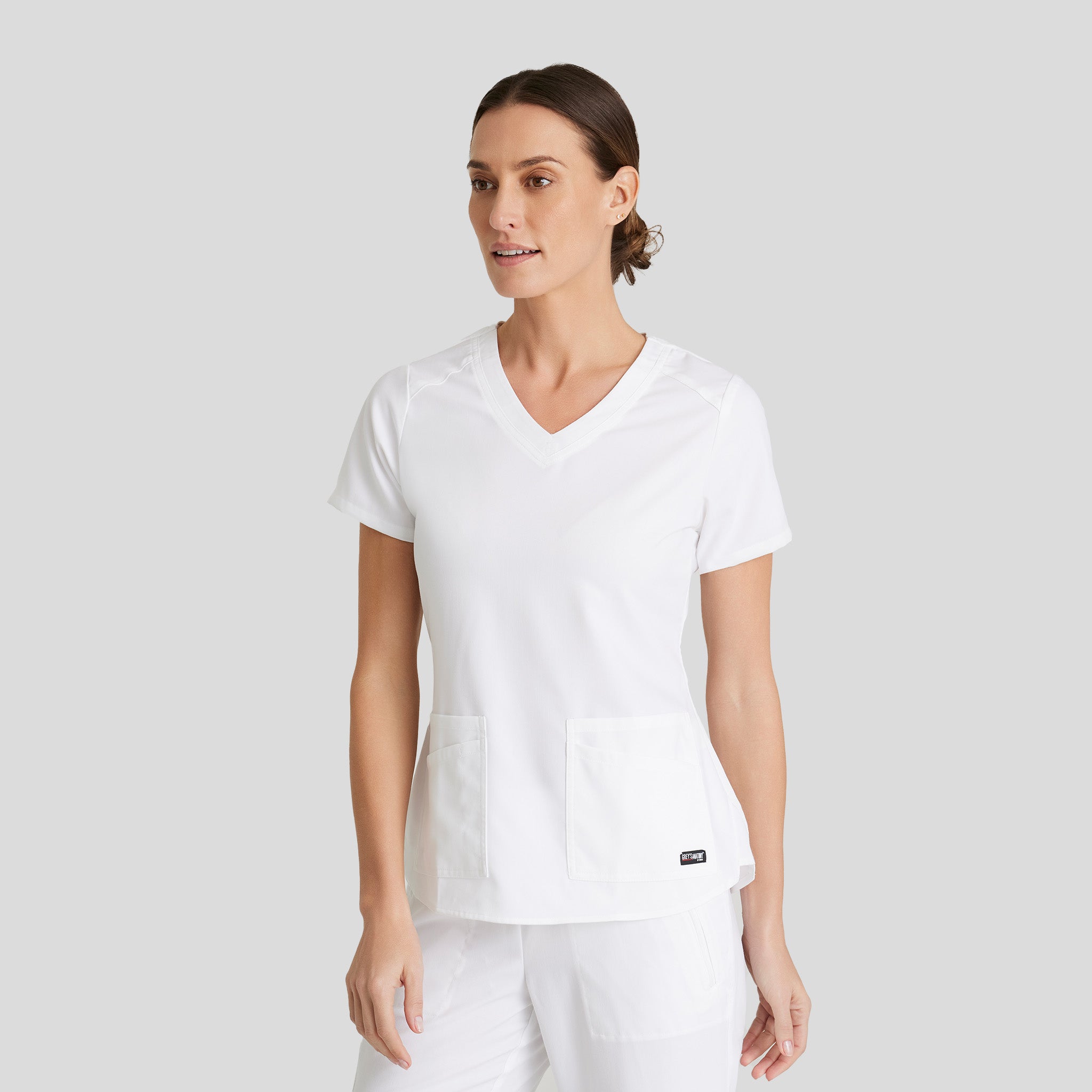 Emma 4-Pocket V-Neck Scrub Top | White