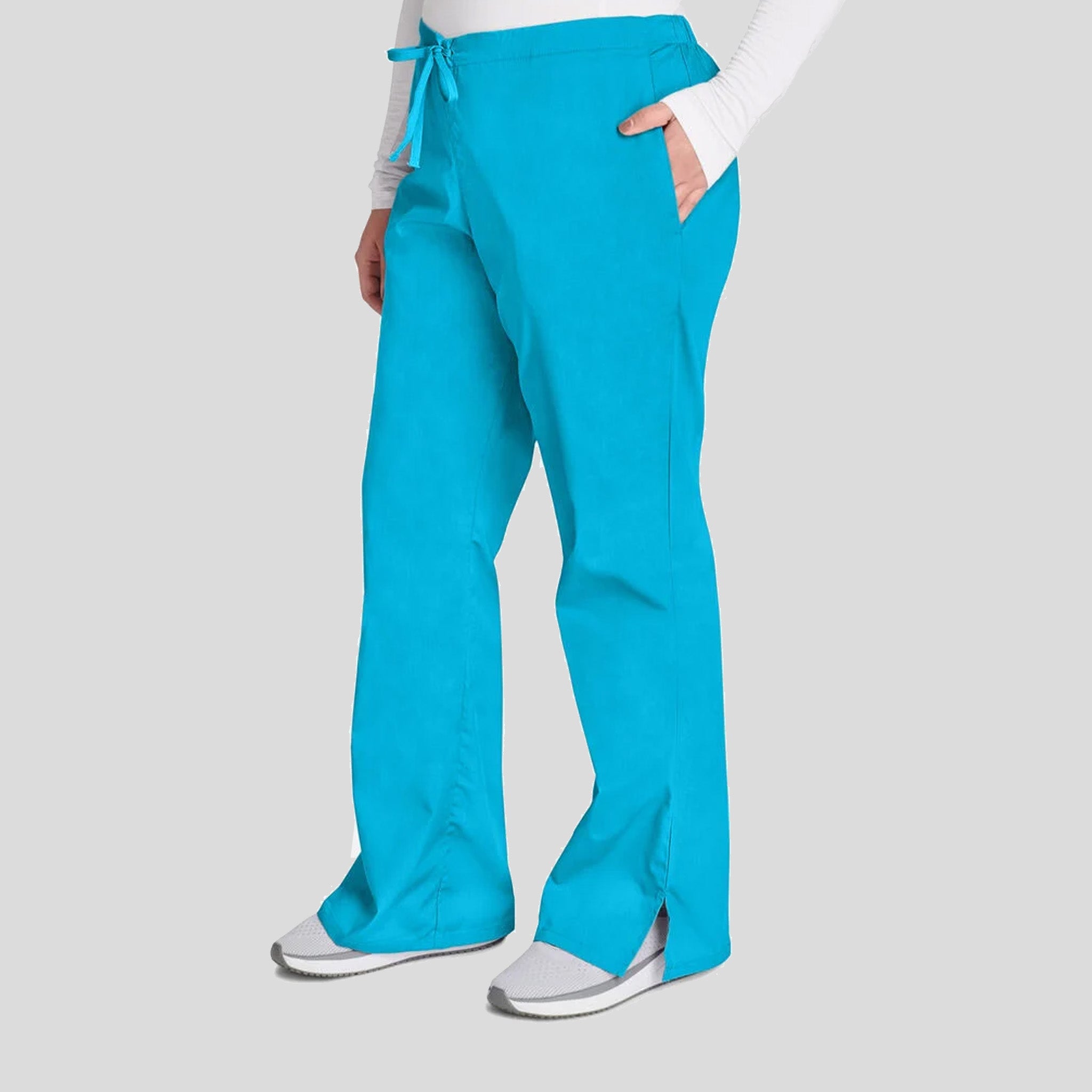 Natural Rise Flare Leg Drawstring Pant | Turquoise