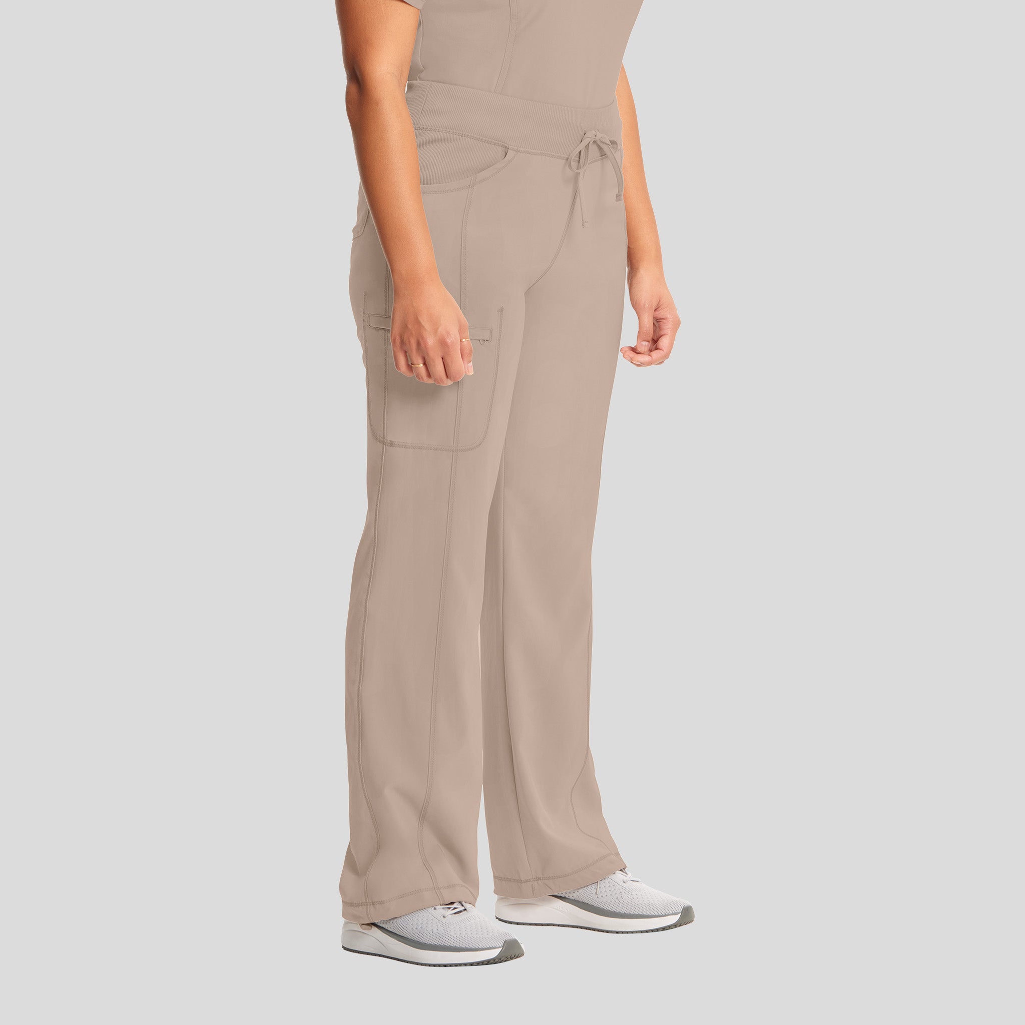 Rib Knit Drawstring Waist Scrub Pant | Khaki