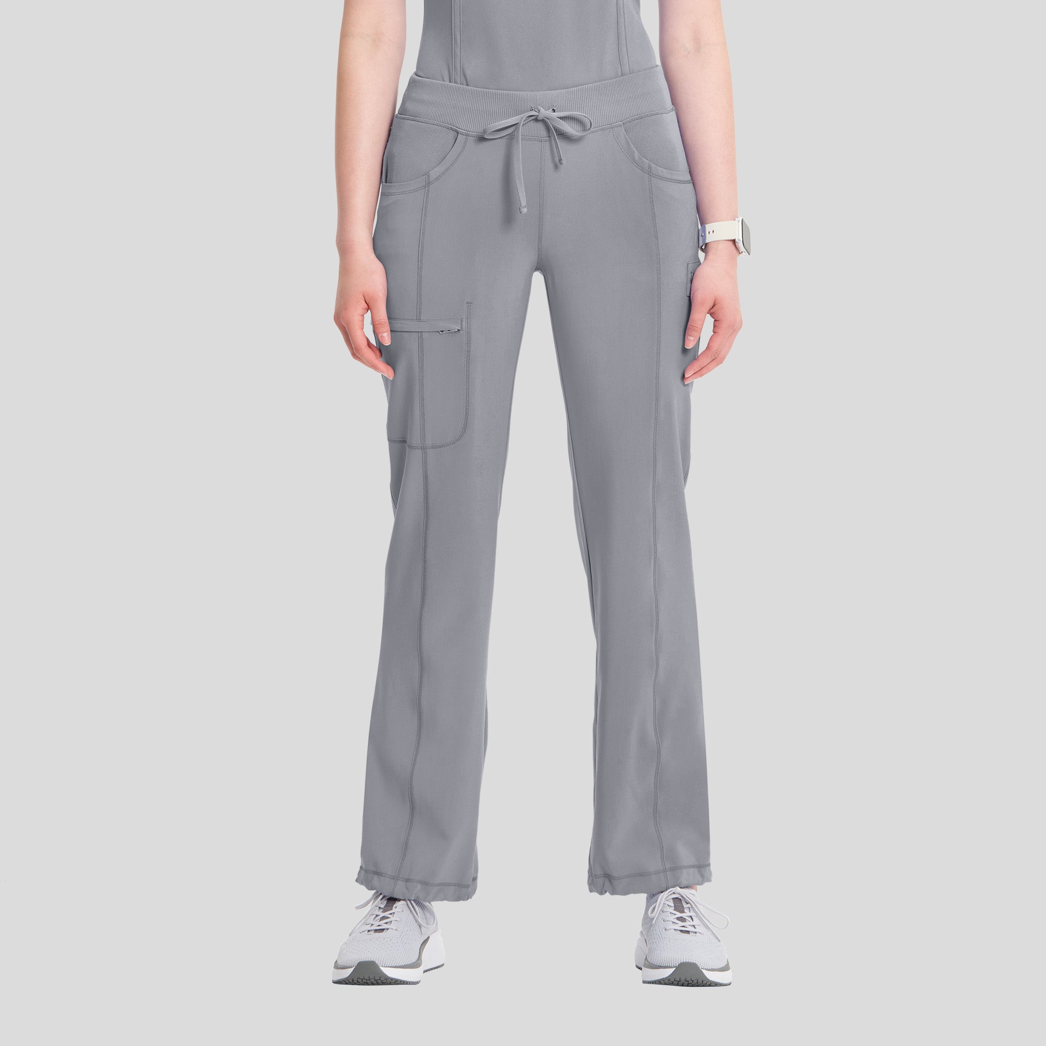 Rib Knit Drawstring Waist Scrub Pant | Grey