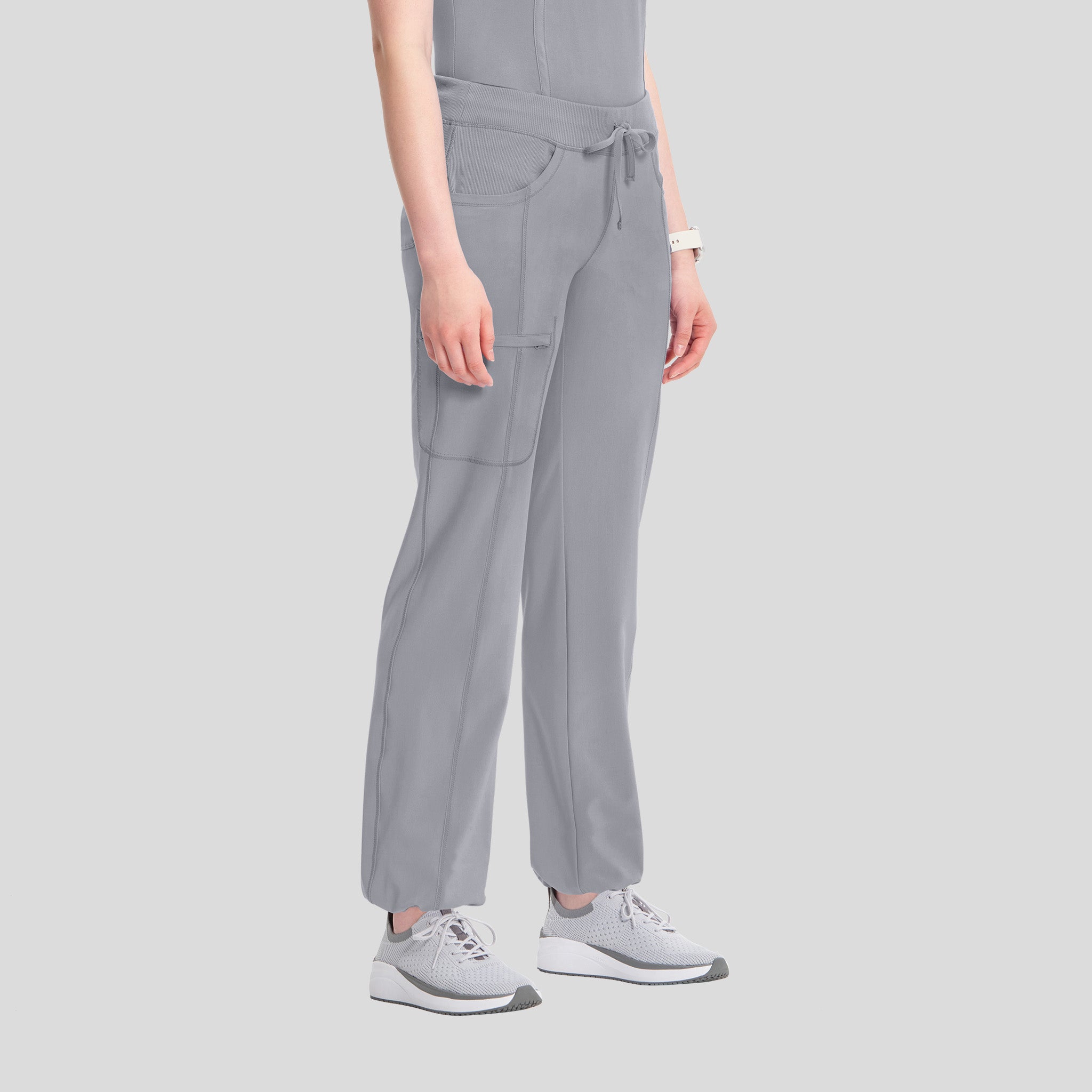 Rib Knit Drawstring Waist Scrub Pant | Grey