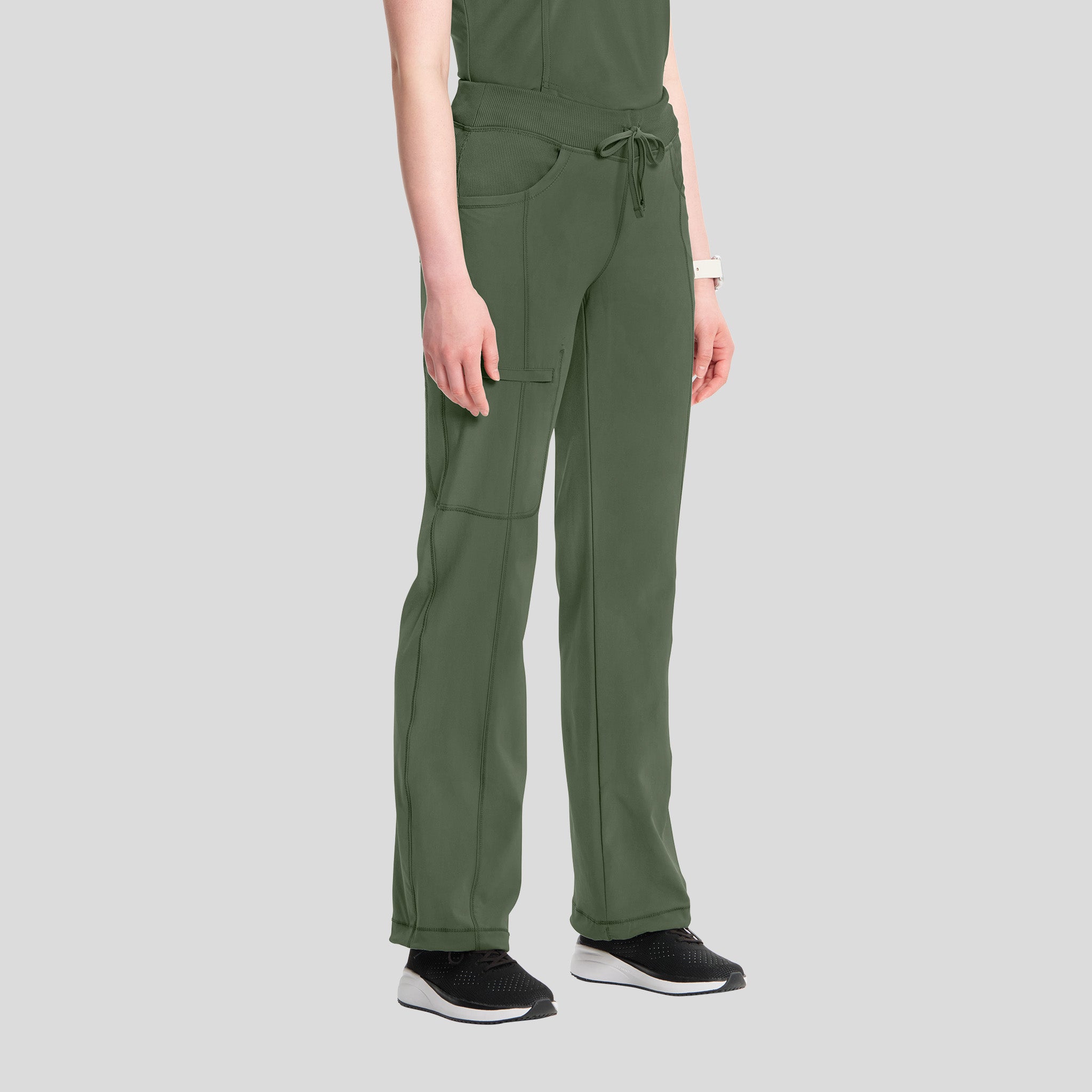 Rib Knit Drawstring Waist Scrub Pant | Olive