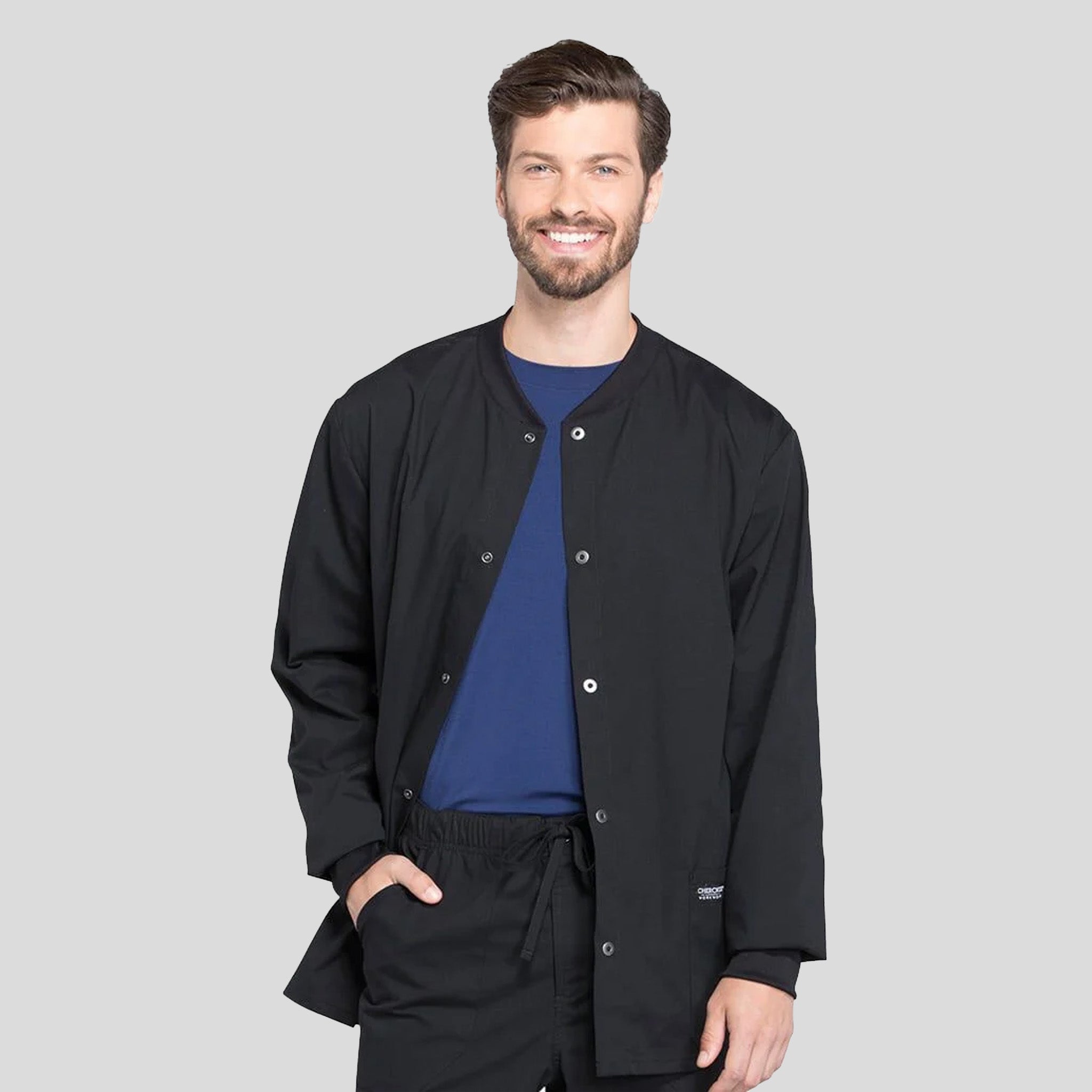 Men's Snap Front Warm-Up Jacket | Black