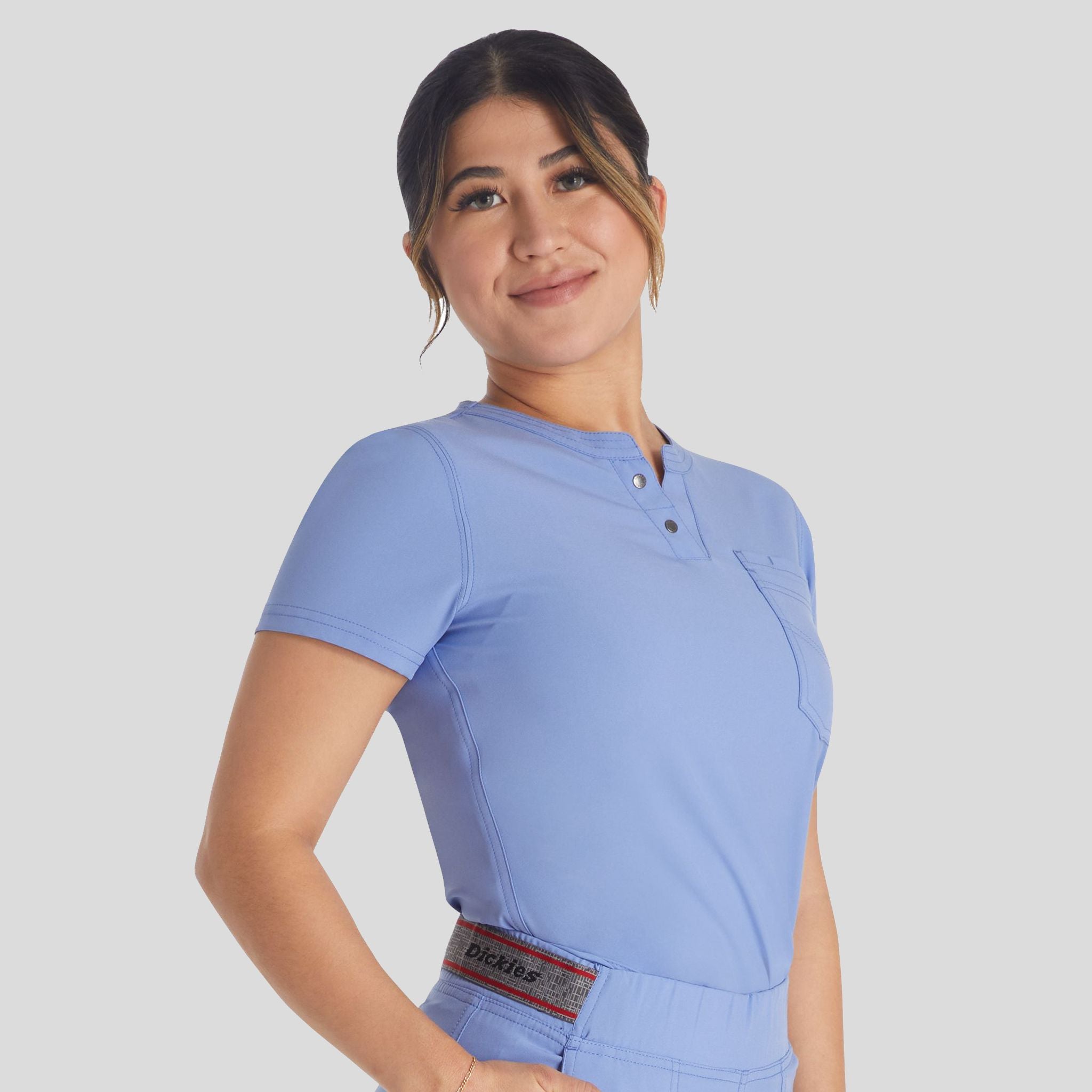 Women's Round Neck Henley Scrub Top | Ciel