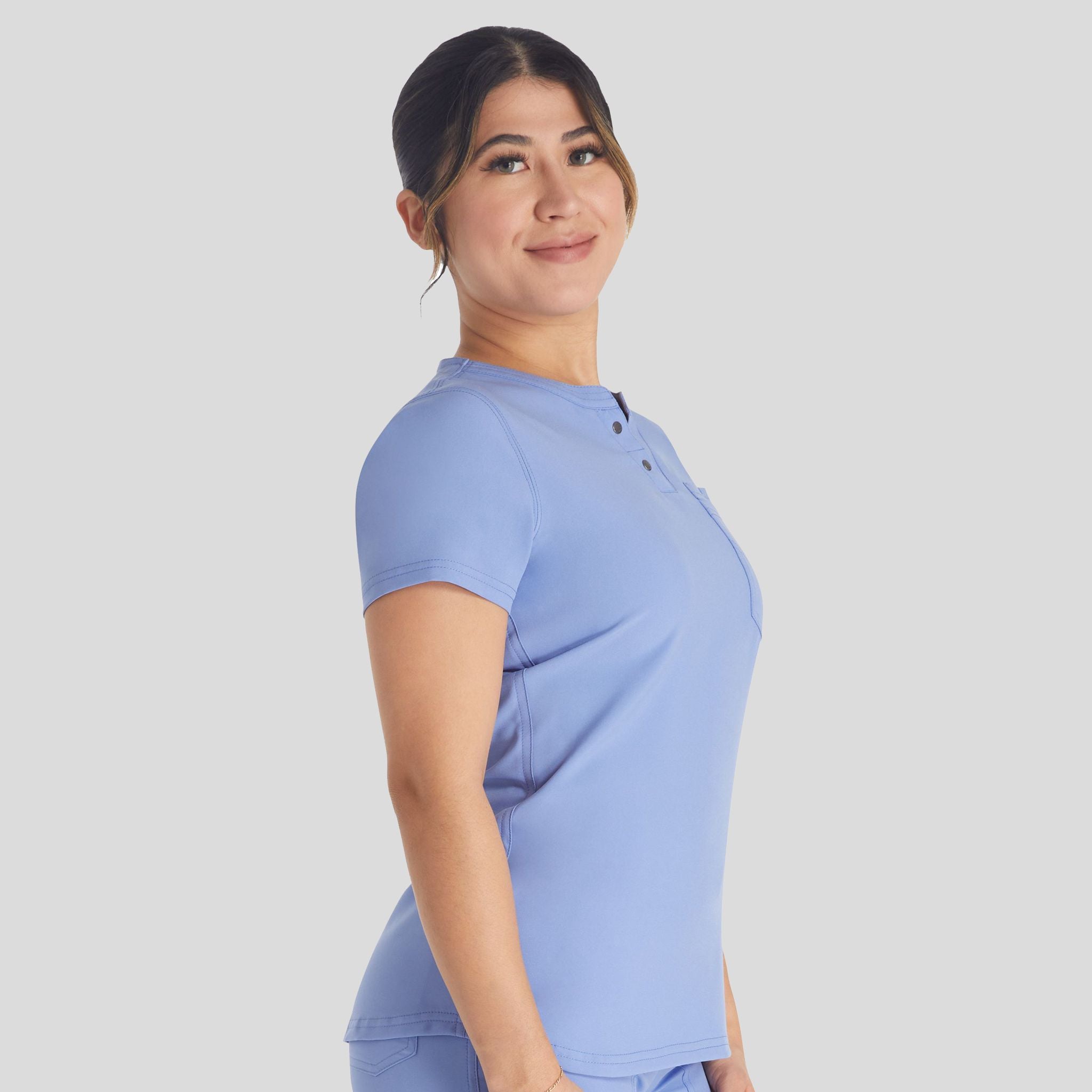 Women's Round Neck Henley Scrub Top | Ciel