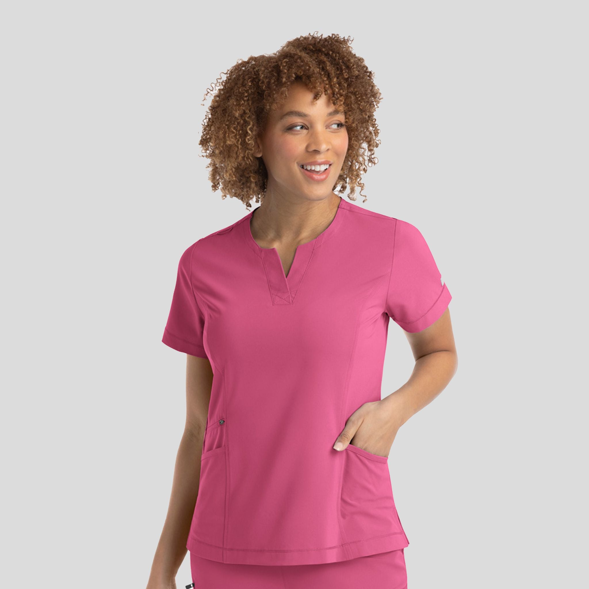 Notched Crew Neck Top | Shocking Pink