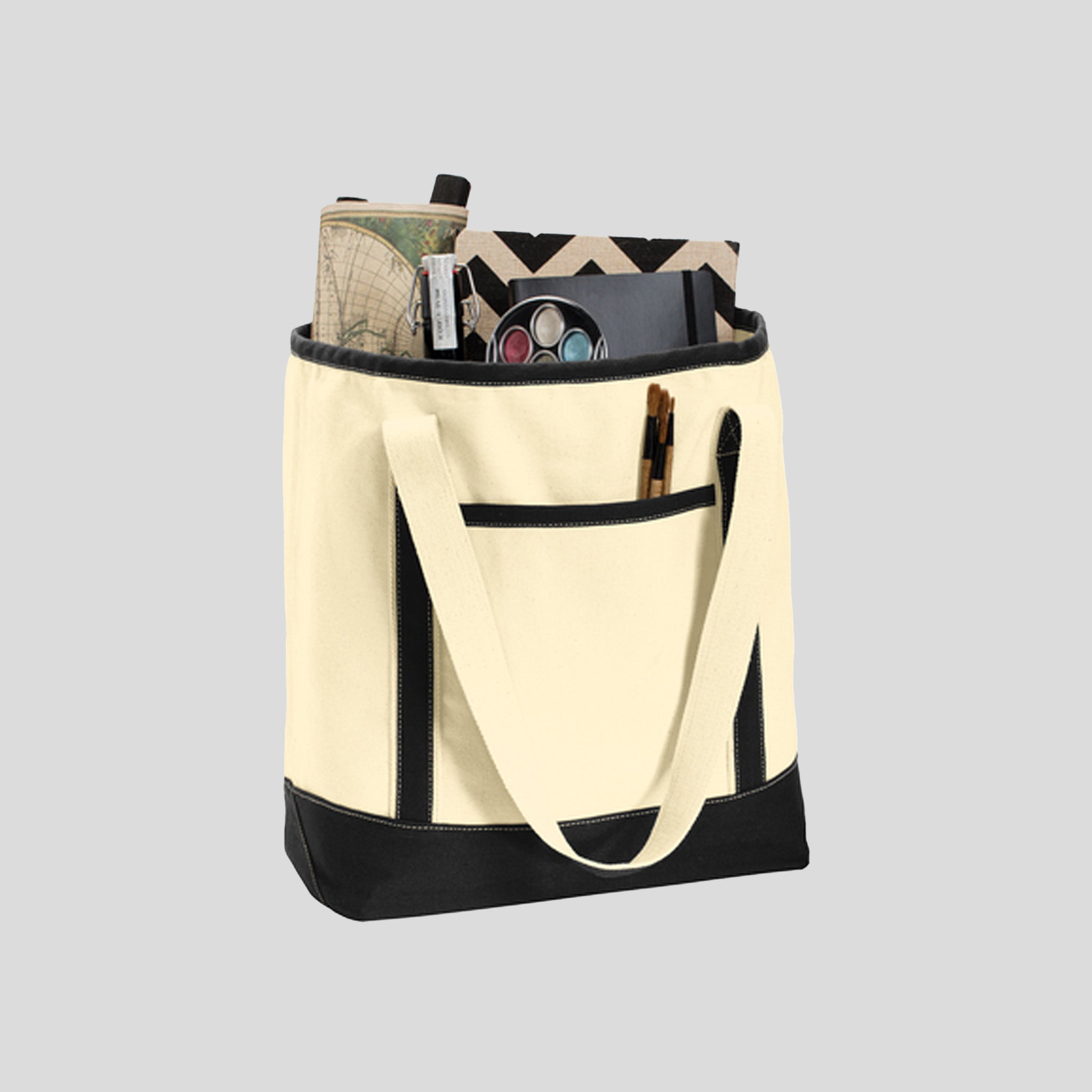 Large Cotton Canvas Tote | Natural/Black