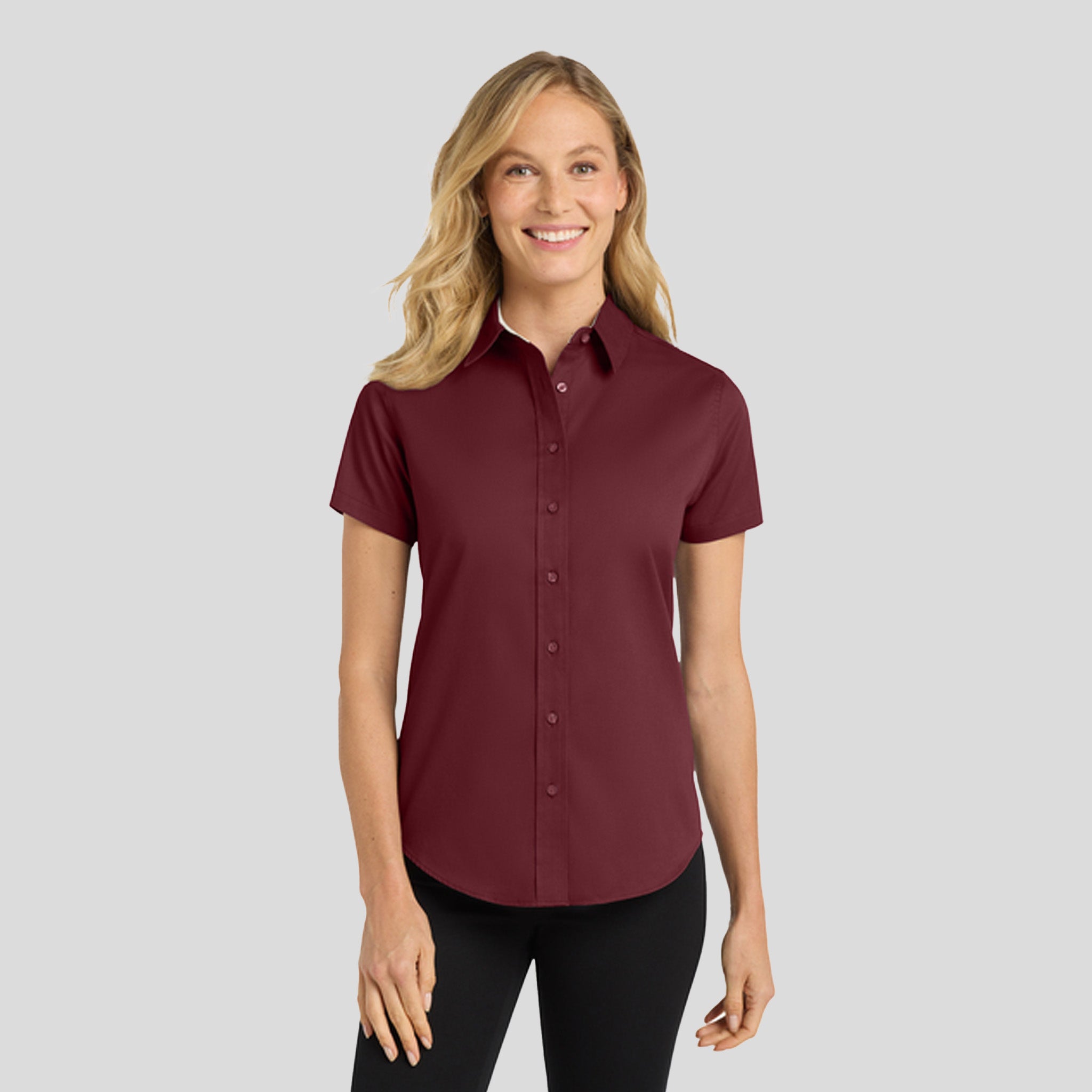 Women's Short Sleeve Easy Care Shirt | Burgundy/Light Stone