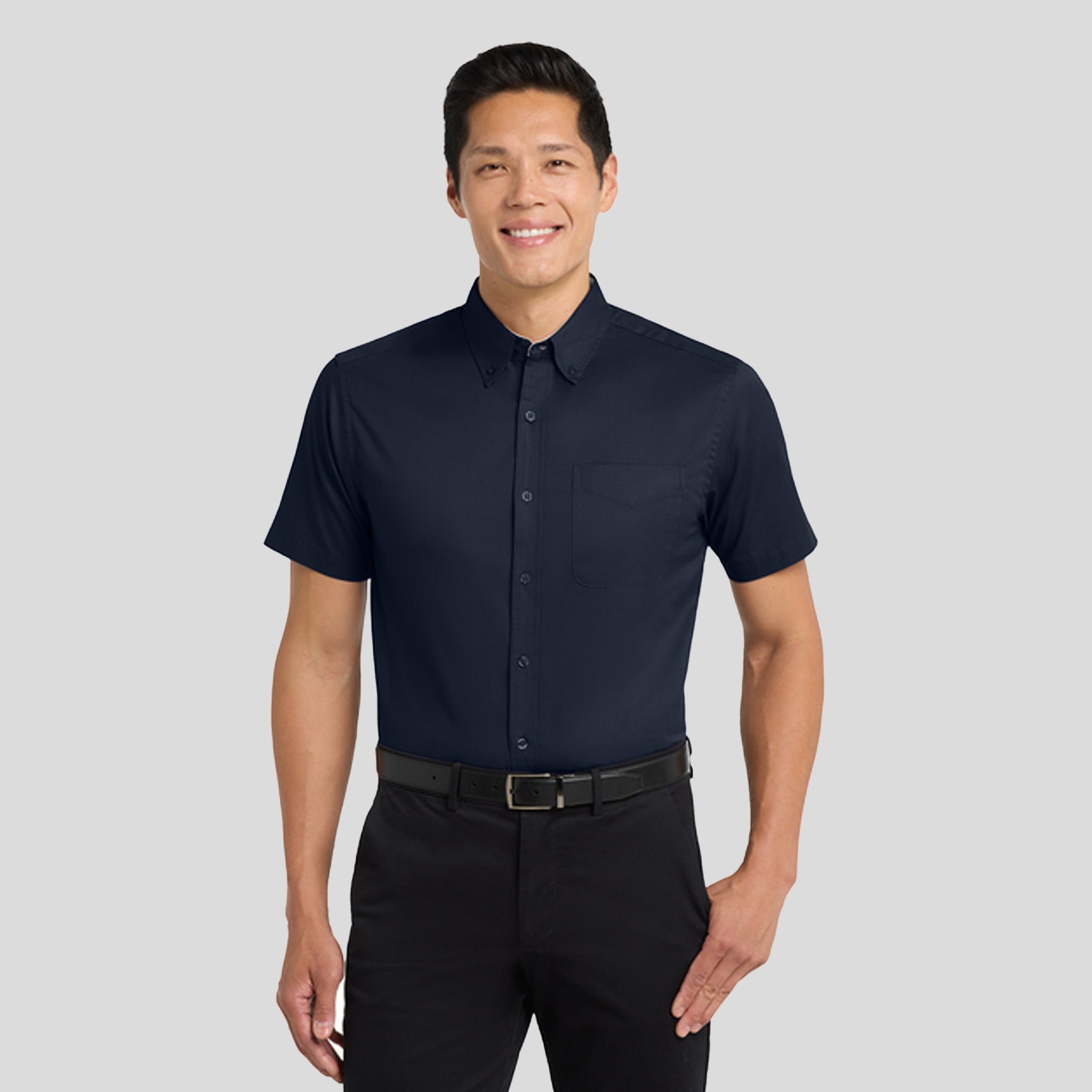 Short Sleeve Easy Care Shirt | Navy/Light Stone